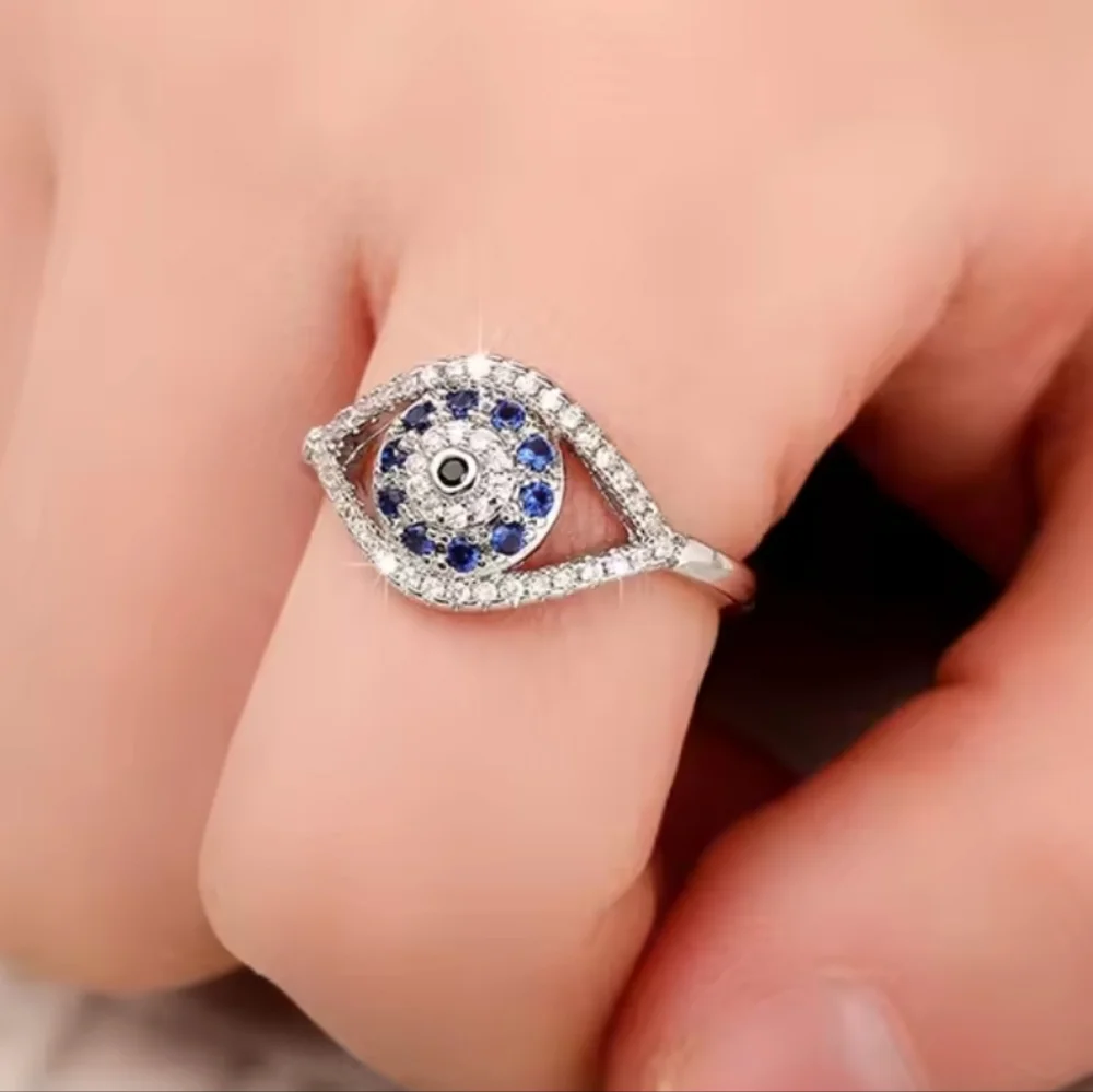 Unisex Mystic Blue Evil Eye Ring Sz 9